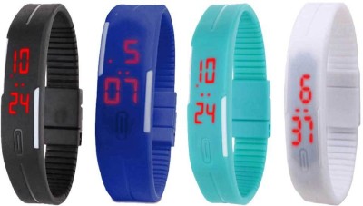 NS18 Silicone Led Magnet Band Combo of 4 Black, Blue, Sky Blue And White Digital Watch  - For Boys & Girls   Watches  (NS18)