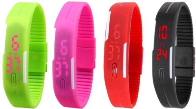 NS18 Silicone Led Magnet Band Combo of 4 Green, Pink, Red And Black Digital Watch  - For Boys & Girls   Watches  (NS18)