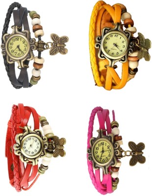 NS18 Vintage Butterfly Rakhi Combo of 4 Black, Red, Yellow And Pink Analog Watch  - For Women   Watches  (NS18)