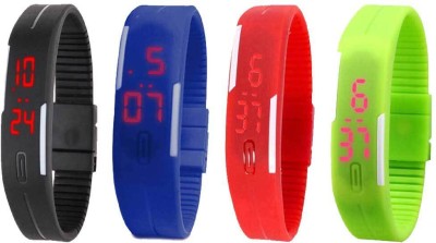 NS18 Silicone Led Magnet Band Combo of 4 Black, Blue, Red And Green Digital Watch  - For Boys & Girls   Watches  (NS18)