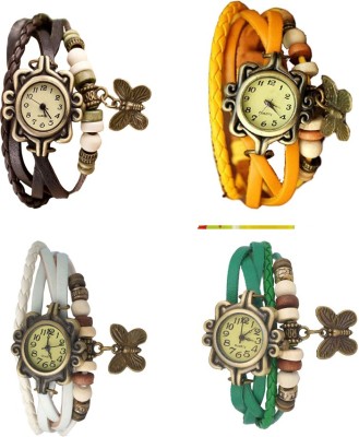 NS18 Vintage Butterfly Rakhi Combo of 4 Brown, White, Yellow And Green Analog Watch  - For Women   Watches  (NS18)