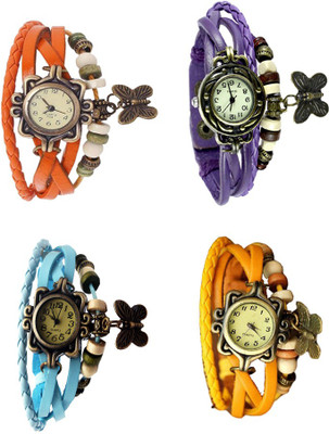 NS18 Vintage Butterfly Rakhi Combo of 4 Orange, Sky Blue, Purple And Yellow Analog Watch  - For Women   Watches  (NS18)