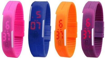 NS18 Silicone Led Magnet Band Watch Combo of 4 Pink, Blue, Orange And Purple Digital Watch  - For Couple   Watches  (NS18)