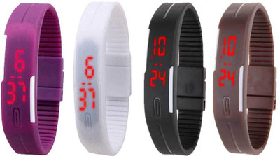 

Kissu Led Magnet Band Combo of 4 Purple, White, Black And Brown Watch - For Men & Women