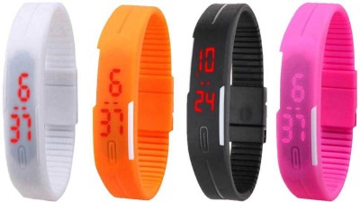 NS18 Silicone Led Magnet Band Combo of 4 White, Orange, Black And Pink Digital Watch  - For Boys & Girls   Watches  (NS18)