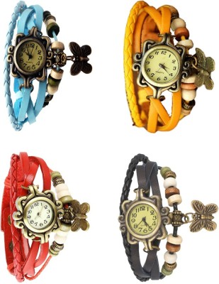NS18 Vintage Butterfly Rakhi Combo of 4 Sky Blue, Red, Yellow And Black Analog Watch  - For Women   Watches  (NS18)