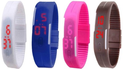 NS18 Silicone Led Magnet Band Combo of 4 White, Blue, Pink And Brown Digital Watch  - For Boys & Girls   Watches  (NS18)