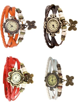 NS18 Vintage Butterfly Rakhi Combo of 4 Orange, Red, Brown And White Analog Watch  - For Women   Watches  (NS18)
