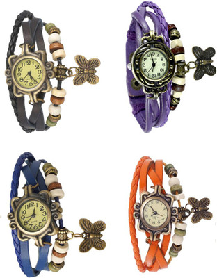 

Kissu Vintage Rakhi Combo of 4 Black, Blue, Purple And Orange Watch - For Women
