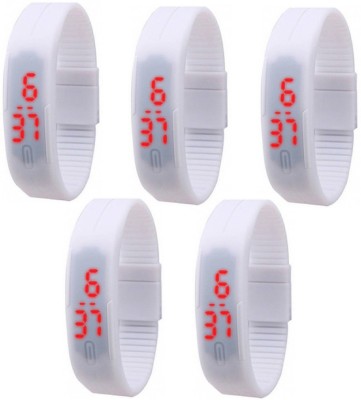 Fashion Gateway White Led Magnet Band (pack of 5) White Digital Watch  - For Boys & Girls   Watches  (Fashion Gateway)