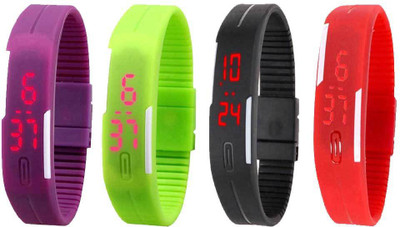 

Kissu Led Magnet Band Combo of 4 Purple, Green, Black And Red Watch - For Men & Women