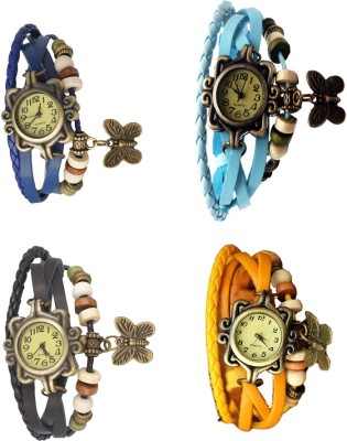 NS18 Vintage Butterfly Rakhi Combo of 4 Blue, Black, Sky Blue And Yellow Analog Watch  - For Women   Watches  (NS18)