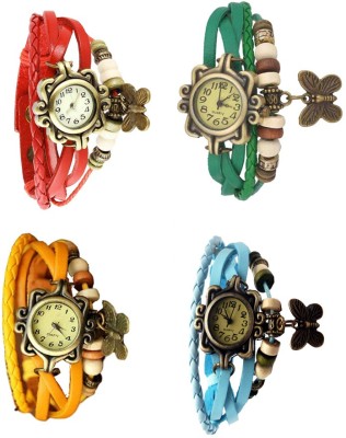 NS18 Vintage Butterfly Rakhi Combo of 4 Red, Yellow, Green And Sky Blue Analog Watch  - For Women   Watches  (NS18)