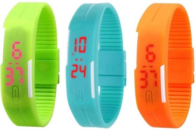 NS18 Silicone Led Magnet Band Combo of 3 Green, Sky Blue And Orange Digital Watch  - For Boys & Girls   Watches  (NS18)