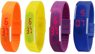 

NS18 Silicone Led Magnet Band Combo of 4 Orange, Yellow, Purple And Blue Watch - For Boys & Girls