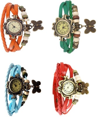 NS18 Vintage Butterfly Rakhi Combo of 4 Orange, Sky Blue, Green And Red Analog Watch  - For Women   Watches  (NS18)