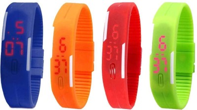 NS18 Silicone Led Magnet Band Combo of 4 Blue, Orange, Red And Green Digital Watch  - For Boys & Girls   Watches  (NS18)
