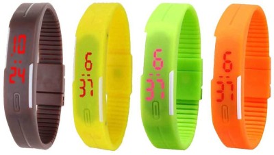 NS18 Silicone Led Magnet Band Combo of 4 Brown, Yellow, Green And Orange Digital Watch  - For Boys & Girls   Watches  (NS18)