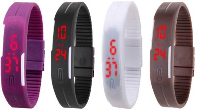 NS18 Silicone Led Magnet Band Combo of 4 Purple, Black, White And Brown Digital Watch  - For Boys & Girls   Watches  (NS18)