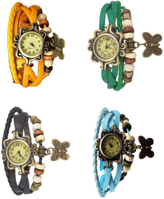 

NS18 Vintage Butterfly Rakhi Combo of 4 Yellow, Black, Green And Sky Blue Watch - For Women