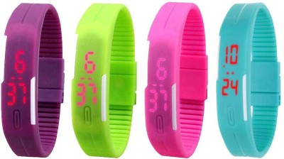 NS18 Silicone Led Magnet Band Watch Combo of 4 Purple, Green, Pink And Sky Blue Digital Watch  - For Couple   Watches  (NS18)