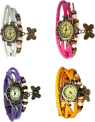 NS18 Vintage Butterfly Rakhi Combo of 4 White, Purple, Pink And Yellow Analog Watch  - For Women   Watches  (NS18)