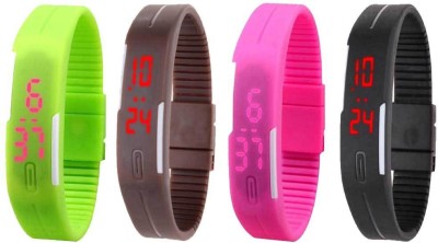 NS18 Silicone Led Magnet Band Combo of 4 Green, Brown, Pink And Black Digital Watch  - For Boys & Girls   Watches  (NS18)
