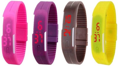 NS18 Silicone Led Magnet Band Combo of 4 Pink, Purple, Brown And Yellow Digital Watch  - For Boys & Girls   Watches  (NS18)