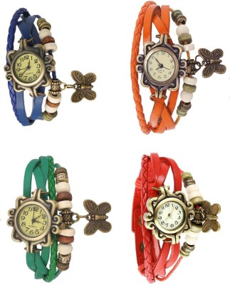 NS18 Vintage Butterfly Rakhi Combo of 4 Blue, Green, Orange And Red Analog Watch  - For Women   Watches  (NS18)