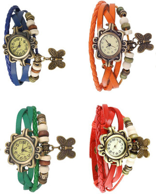 

Kissu Vintage Rakhi Combo of 4 Blue, Green, Orange And Red Watch - For Women