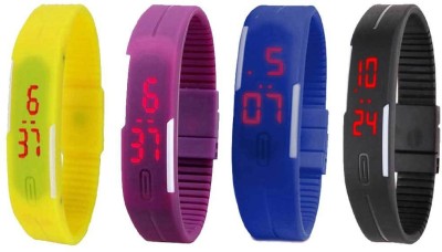 NS18 Silicone Led Magnet Band Combo of 4 Yellow, Purple, Blue And Black Digital Watch  - For Boys & Girls   Watches  (NS18)
