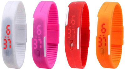 NS18 Silicone Led Magnet Band Combo of 4 White, Pink, Red And Orange Digital Watch  - For Boys & Girls   Watches  (NS18)