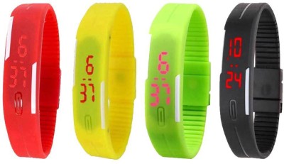 NS18 Silicone Led Magnet Band Combo of 4 Red, Yellow, Green And Black Digital Watch  - For Boys & Girls   Watches  (NS18)