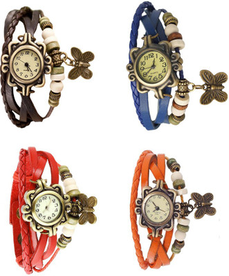 

NS18 Vintage Butterfly Rakhi Combo of 4 Brown, Red, Blue And Orange Watch - For Women
