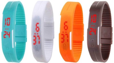 NS18 Silicone Led Magnet Band Combo of 4 Sky Blue, White, Orange And Brown Digital Watch  - For Boys & Girls   Watches  (NS18)