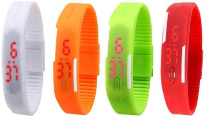 NS18 Silicone Led Magnet Band Watch Combo of 4 White, Orange, Green And Red Digital Watch  - For Couple   Watches  (NS18)