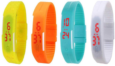 Kissu Led Magnet Band Combo of 4 Yellow, Orange, Sky Blue And White Watch - For Men & Women