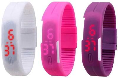 NS18 Silicone Led Magnet Band Combo of 3 White, Pink And Purple Digital Watch  - For Boys & Girls   Watches  (NS18)