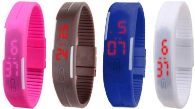 NS18 Silicone Led Magnet Band Combo of 4 Pink, Brown, Blue And White Digital Watch  - For Boys & Girls   Watches  (NS18)