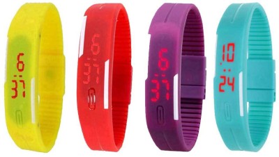 NS18 Silicone Led Magnet Band Watch Combo of 4 Yellow, Red, Purple And Sky Blue Digital Watch  - For Couple   Watches  (NS18)