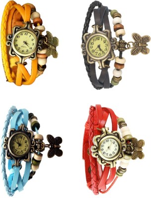 NS18 Vintage Butterfly Rakhi Combo of 4 Yellow, Sky Blue, Black And Red Analog Watch  - For Women   Watches  (NS18)