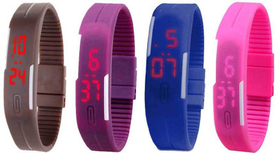 View NS18 Silicone Led Magnet Band Combo of 4 Brown, Purple, Blue And Pink Digital Watch  - For Boys & Girls Wrist Watches Price Online(NS18)