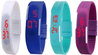 NS18 Silicone Led Magnet Band Watch Combo of 4 White, Blue, Sky Blue And Purple Digital Watch  - For Couple   Watches  (NS18)