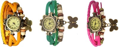 NS18 Vintage Butterfly Rakhi Watch Combo of 3 Yellow, Green And Pink Analog Watch  - For Women   Watches  (NS18)