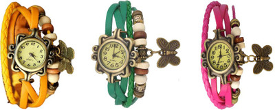 

Kissu Vintage Rakhi Watch Combo of 3 Yellow, Green And Pink Watch - For Women