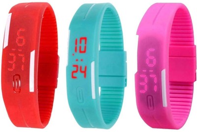 NS18 Silicone Led Magnet Band Combo of 3 Red, Sky Blue And Pink Digital Watch  - For Boys & Girls   Watches  (NS18)