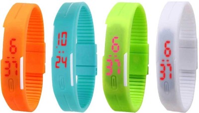 NS18 Silicone Led Magnet Band Combo of 4 Orange, Sky Blue, Green And White Digital Watch  - For Boys & Girls   Watches  (NS18)
