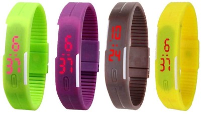 NS18 Silicone Led Magnet Band Combo of 4 Green, Purple, Brown And Yellow Digital Watch  - For Boys & Girls   Watches  (NS18)