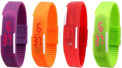 NS18 Silicone Led Magnet Band Combo of 4 Purple, Orange, Red And Green Digital Watch  - For Boys & Girls   Watches  (NS18)