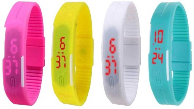 NS18 Silicone Led Magnet Band Watch Combo of 4 Pink, Yellow, White And Sky Blue Digital Watch  - For Couple   Watches  (NS18)
